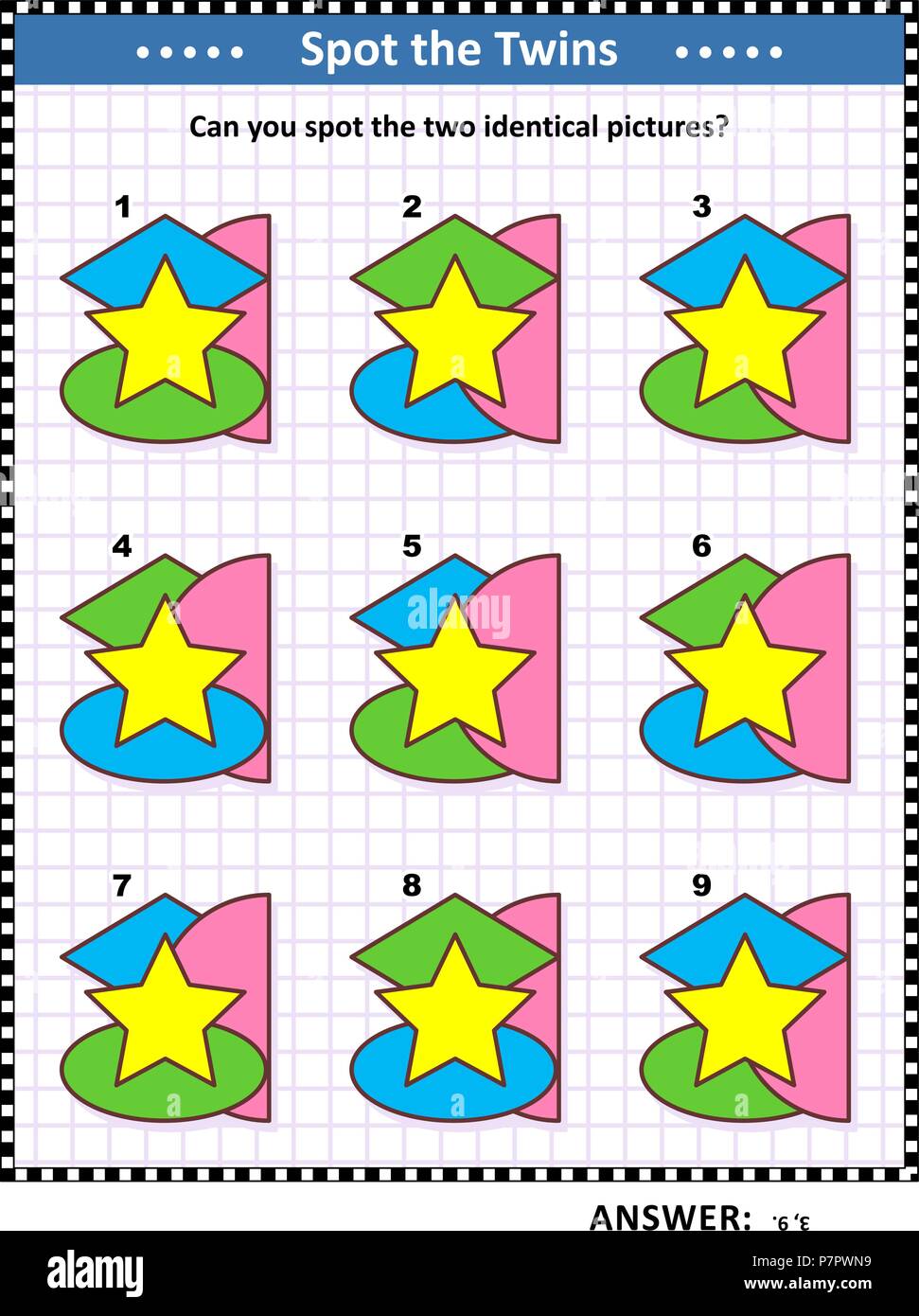 IQ Training pädagogische mathematische Rätsel für Kinder und Erwachsene mit  grundlegenden Formen - oval, Stern, Halbkreis, Rhombus oder  Diamant-Overlays und Farben Stock-Vektorgrafik - Alamy