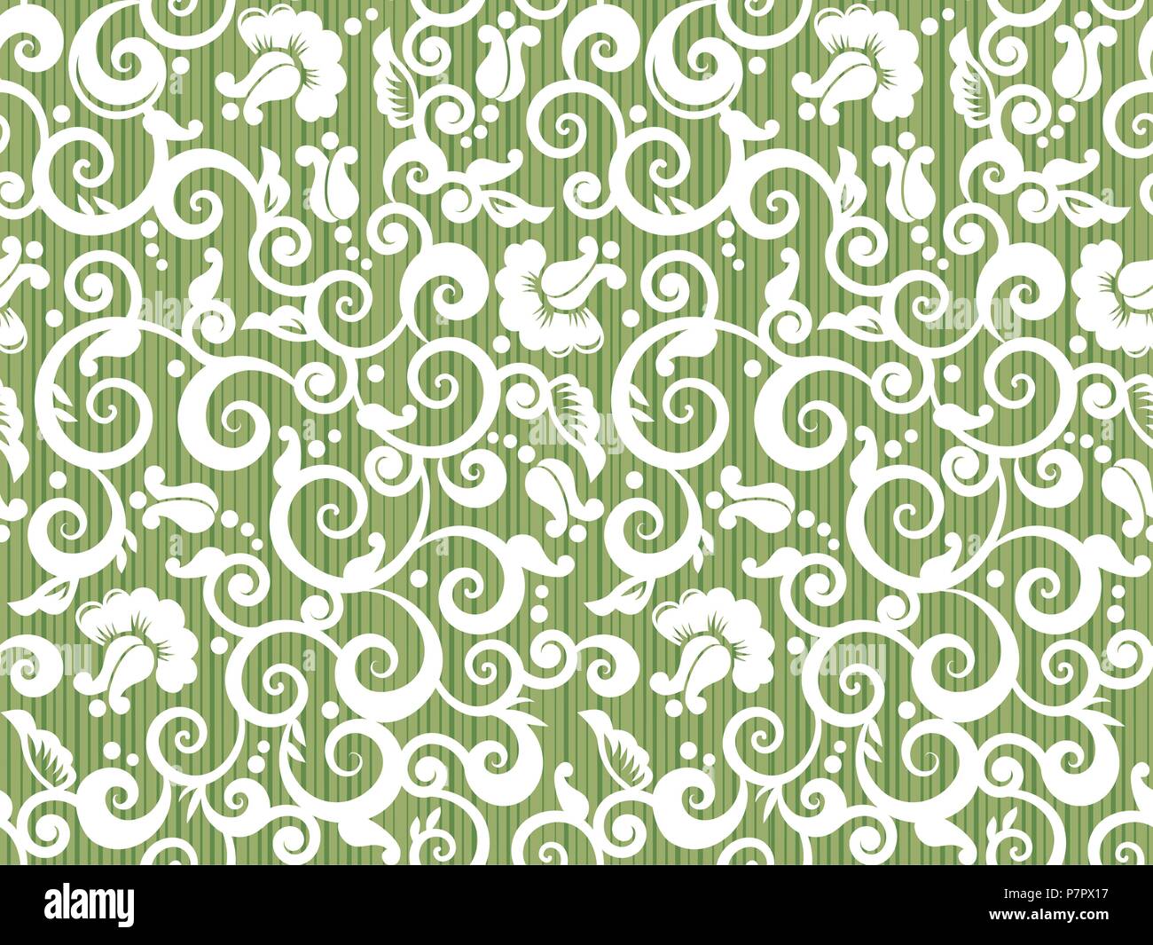 Nahtlose vintage Weiß und Grün swirly florales Muster mit abstrakten Rosen und Rosenblütenblätter, gleichermaßen für die Holzbearbeitung Stock Vektor