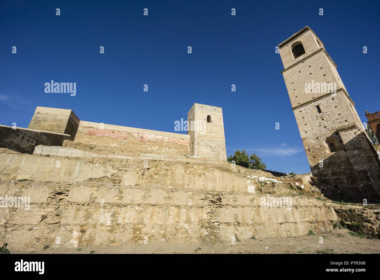 Castillo de Huelva, recinto amurallado, siglo X, Cerro de Las Torres. Monumento Nacional, Huelva, Malaga, Andalusien, Spanien. Stockfoto