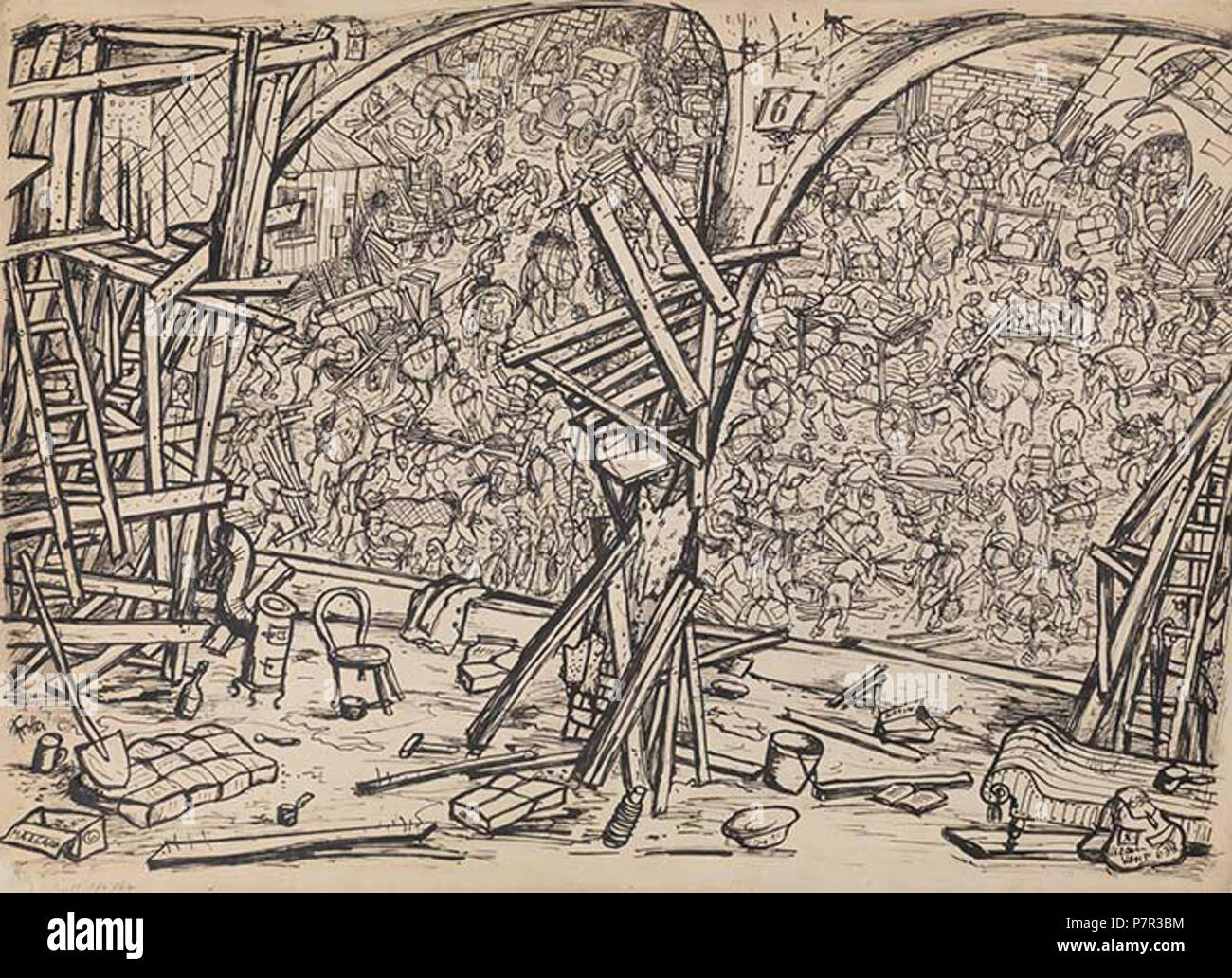 Aus dem Ghetto Theresienstadt Artwork. 1943 93 Clearing die Sudetendeutschen Kaserne Stockfoto