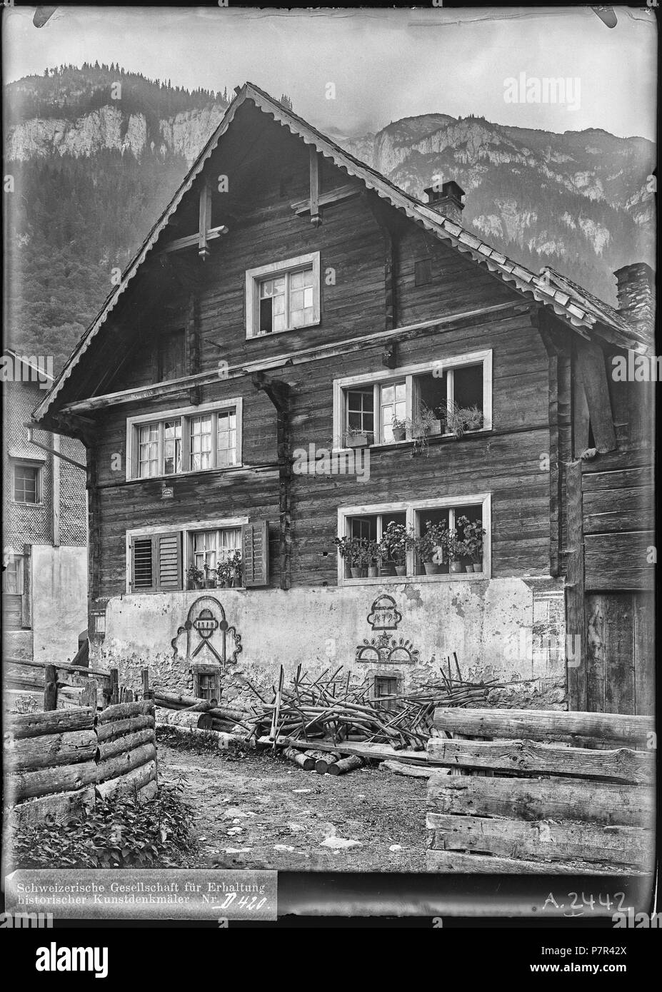 78 CH-NB-Pfäfers, Vättis, Haus, Vue partielle extérieure - Sammlung Max Van Berchem - EAD -7007 Stockfoto