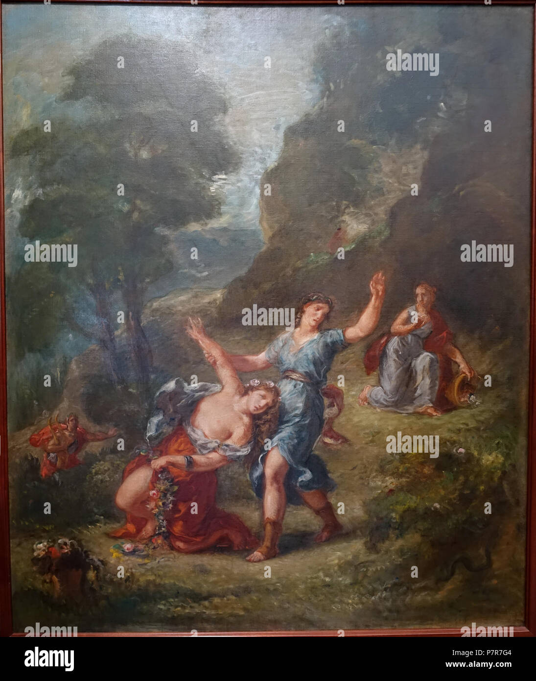 371 Die Feder, Eurydice von einer Schlange gebissen und Blumen pflücken (Eurydice's Tod), von Eugene Delacroix, 1856-1863, Öl auf Leinwand - Museu de Arte de São Paulo - DSC 07389 Stockfoto