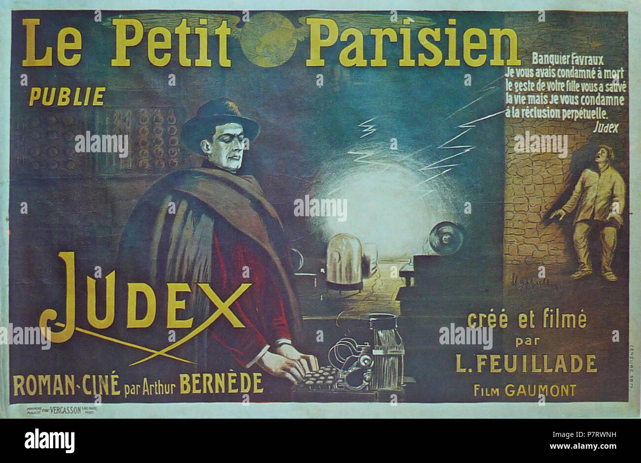 Affiche par Leonetto Cappiello pour le film et le Feuilleton Judex 1916. Grand Format 160 x 240 cm. Imprimeur Vercasson, Paris. 1916 60 Cappiello affiche Judex 1916 Stockfoto