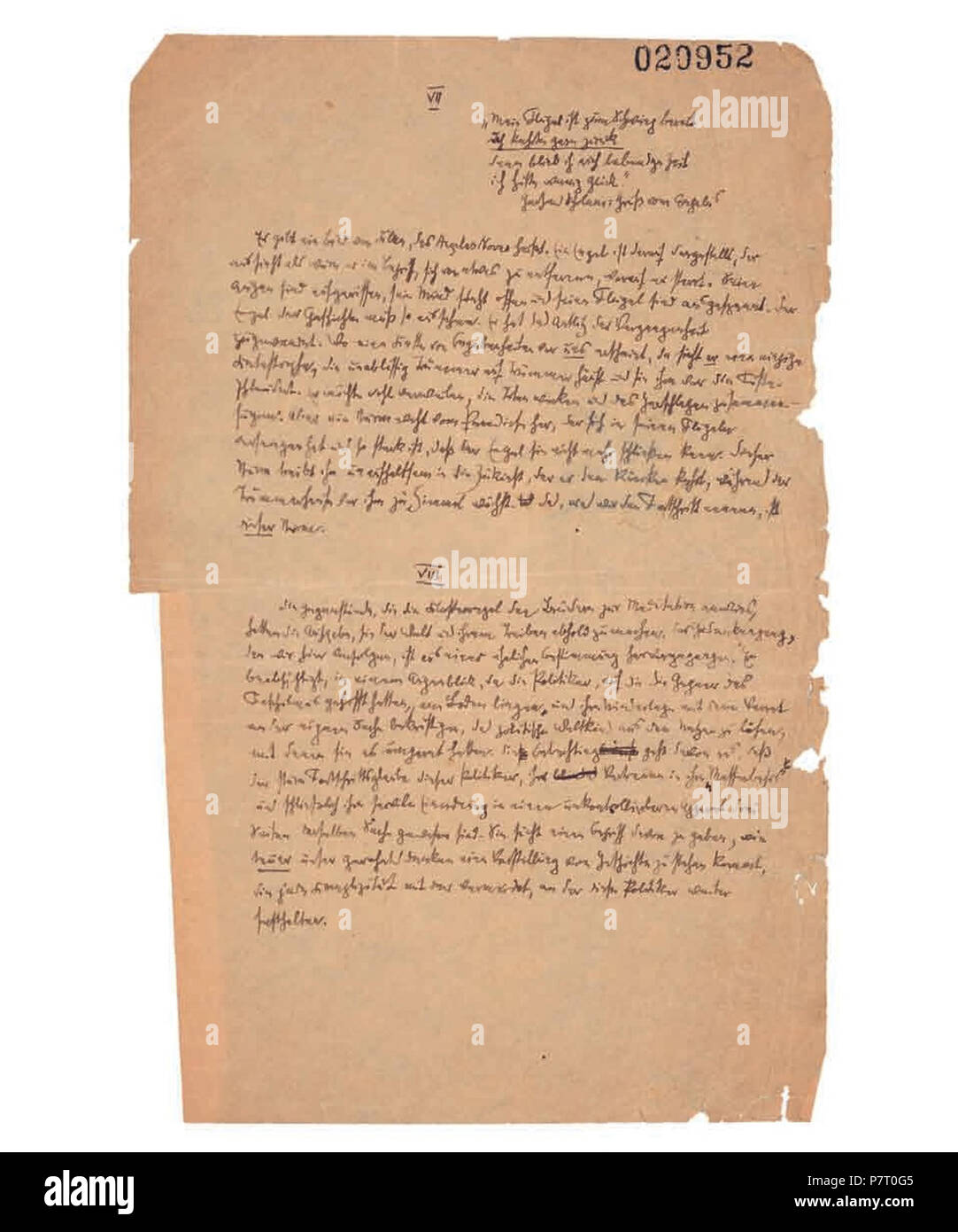 Englisch: Manuskript "Über den Begriff der Geschichte", so genannte "als Hannah-Arendt-Manuskript". 1940 25 Arendt 7-8 Stockfoto