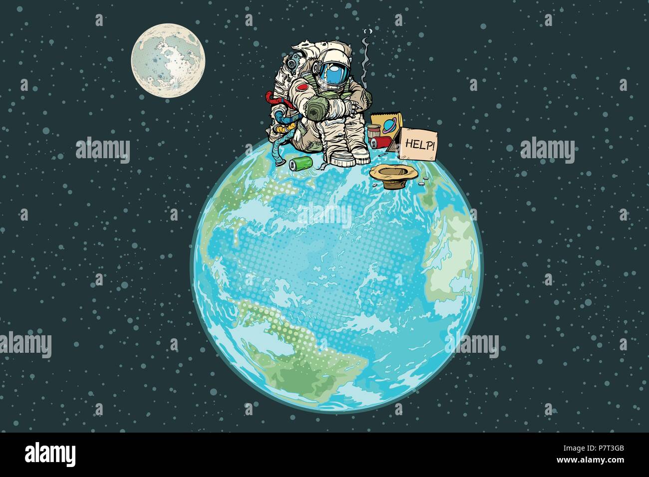 Astronaut bittet um Hilfe im Raum. Pop Art retro Vektor illustration Vintage kitsch Zeichnung Stock Vektor