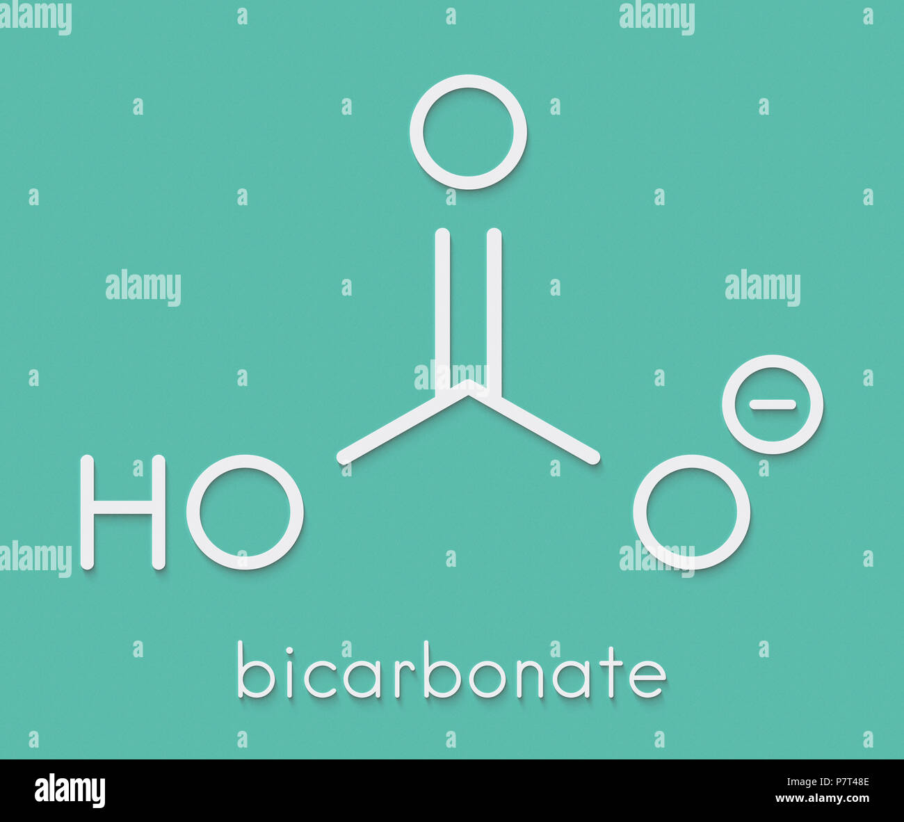 Bicarbonat Anion, chemische Struktur. Gemeinsamen Salze enthalten Natriumbicarbonat (Natron) und Ammonium Bicarbonat. Skelettformel. Stockfoto
