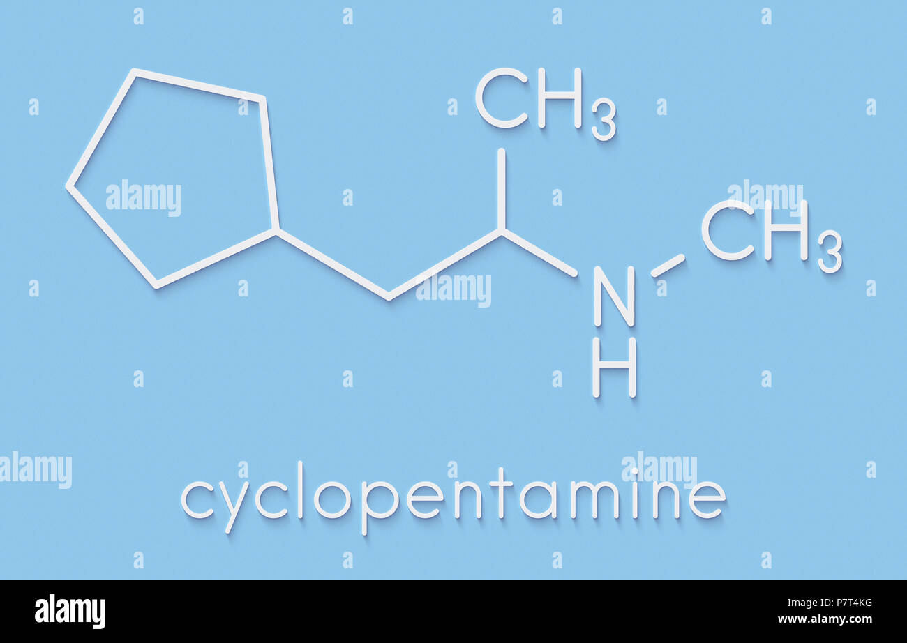 Cyclopentamine nasal abschwellenden Wirkstoffmolekül (weitgehend eingestellt). Skelettformel. Stockfoto