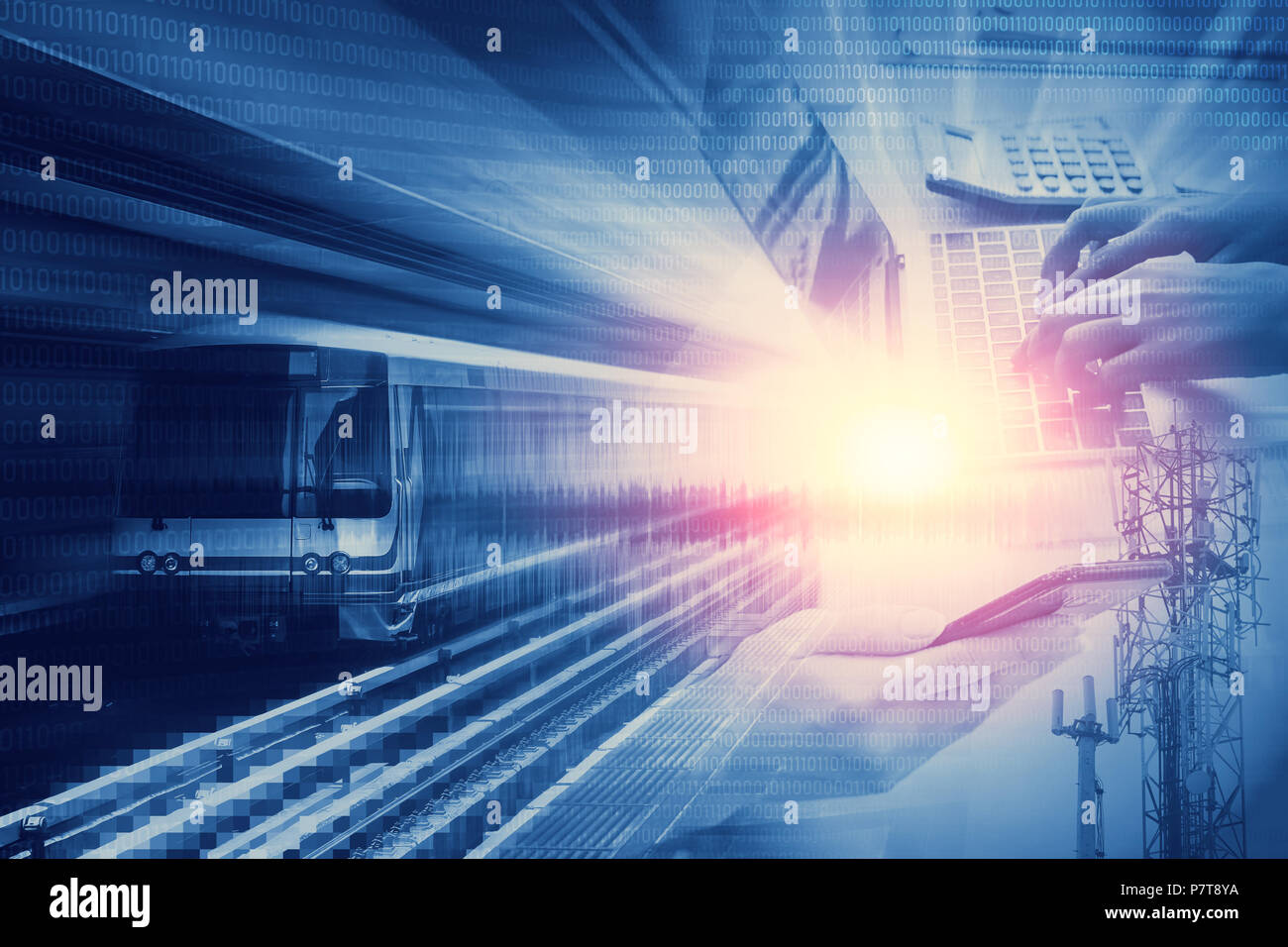 Digitale Zeitalter hoher Geschwindigkeit die moderne Technologie der Kommunikation Hintergrund Konzept Stockfoto