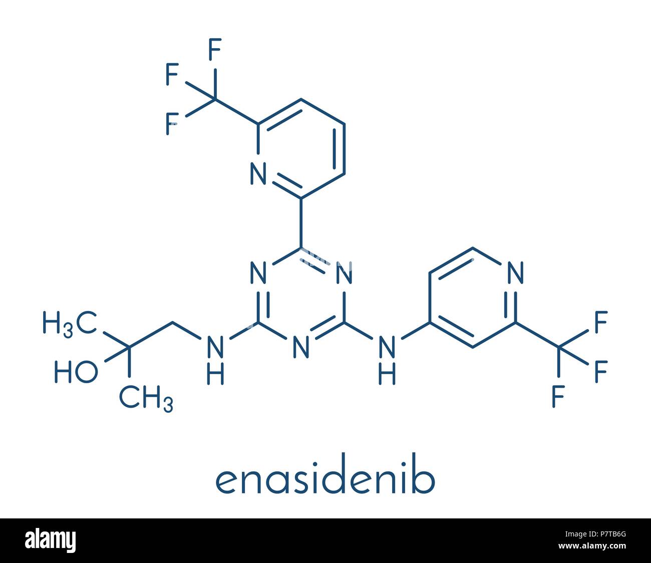 Enasidenib Krebs Wirkstoffmolekül (IDH2-Hemmer). Skelettformel. Stock Vektor