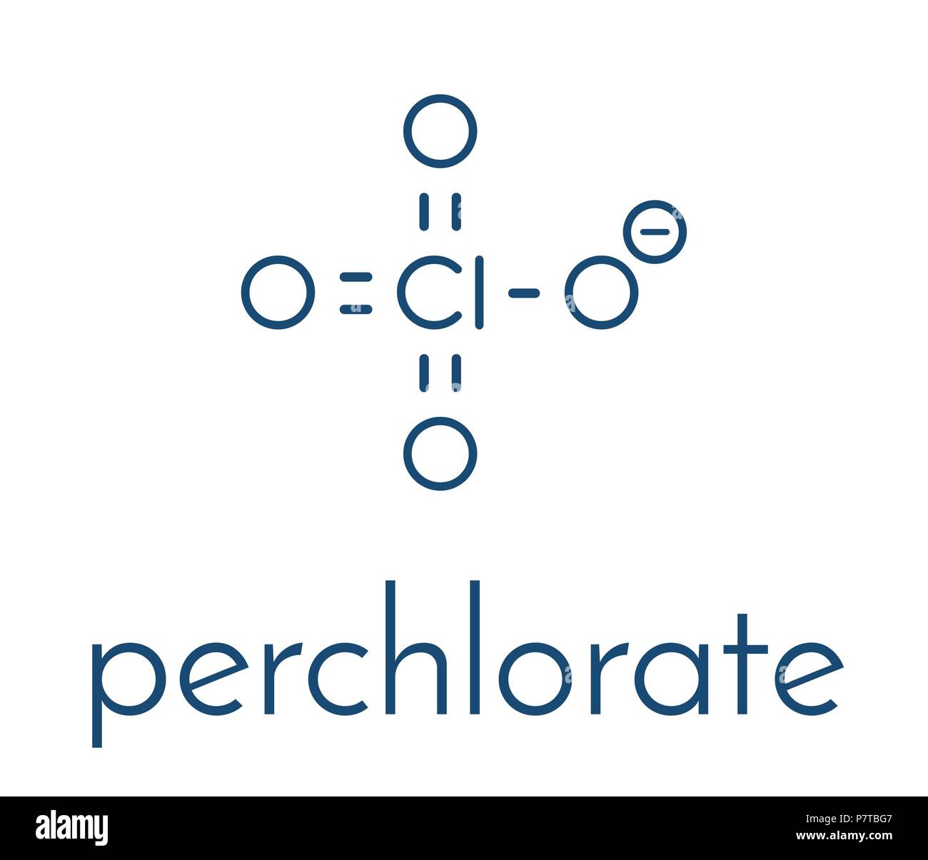 Perchlorat-Anion, chemische Struktur. Salze werden in Raketentreibstoffe verwendet.  Skelettformel. Stock Vektor