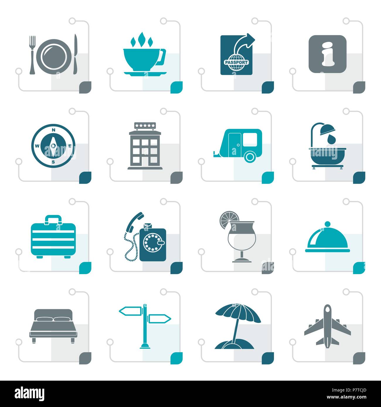 Reisen und Urlaub stilisierte Symbole - Vektor Icon Set Stock Vektor