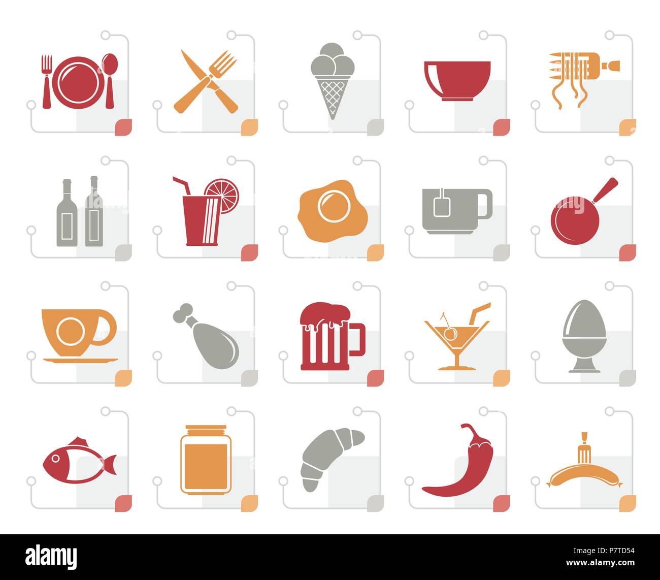 Stilisierte Essen und Trinken Restaurant Symbole - Vektor Icon Set Stock Vektor