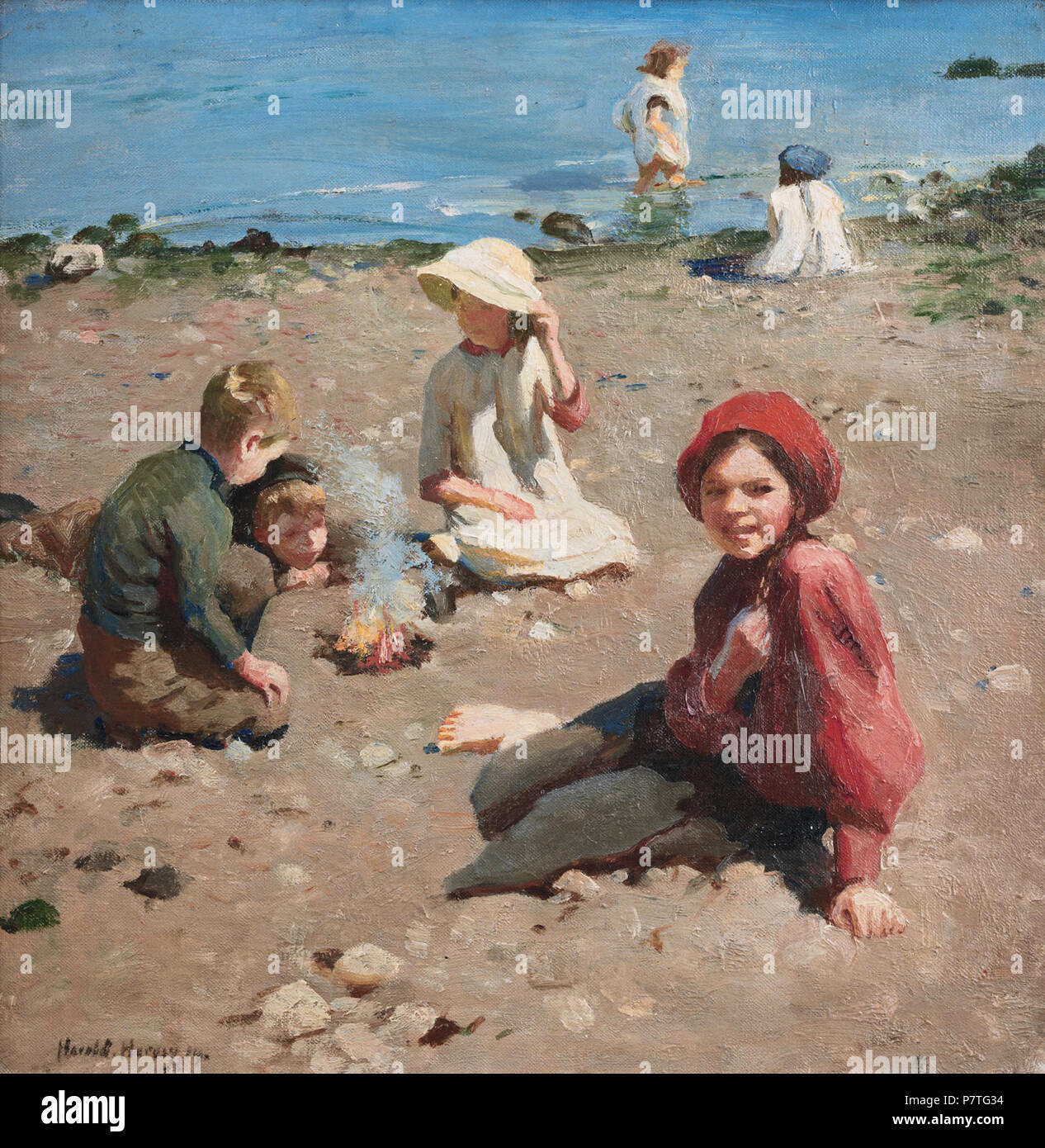 Englisch: Auf dem Sand Öl auf Leinwand 41 x 40,5 cm signiert b: Harold. Harvey. 19. 1919 294 Auf dem Sand, von Harold Harvey Stockfoto