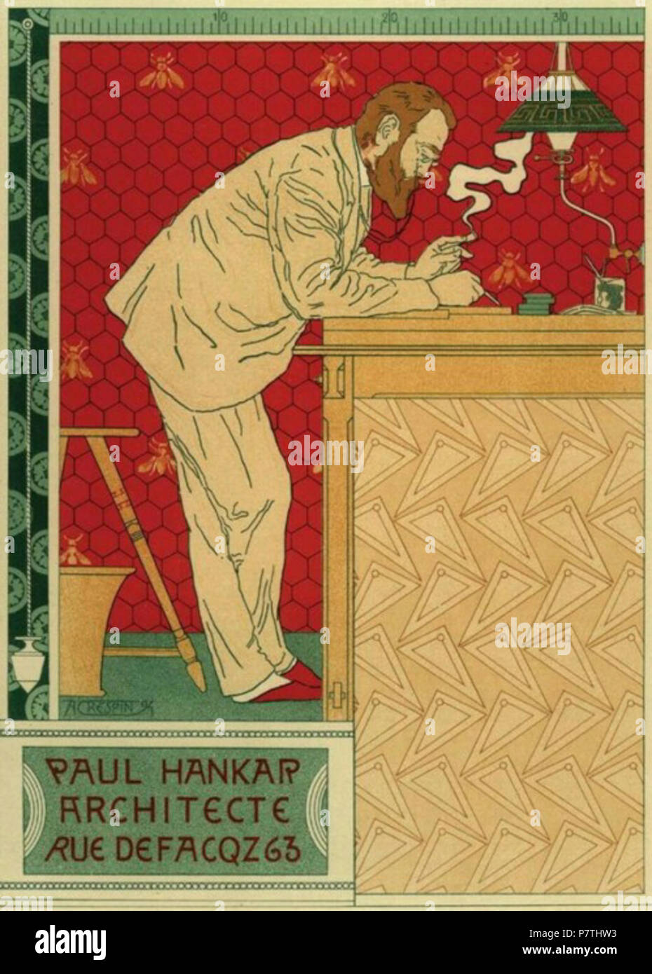 Englisch: Adolphe Crespin, 'Paul Hankar/Architecte/rue Defacqz in 63, 'chromolithograph in Les Maîtres de L'Affiche veröffentlicht, (Belgien, 1897), Platte 91. ca. 1894 13 Adolphe Crespin 1897 Stockfoto