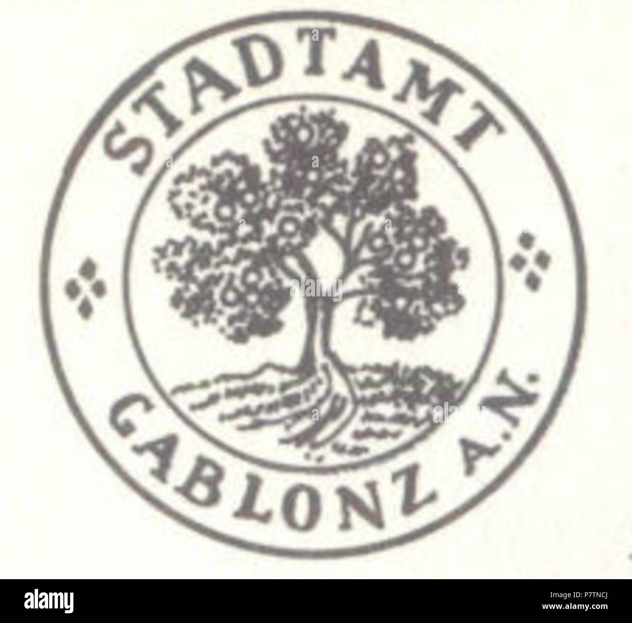 Der Stempel (Siegel) von Jablonec nad Nisou. 20. Februar 1906 212 Jablonec - w-b-Stempel 1906 Stockfoto