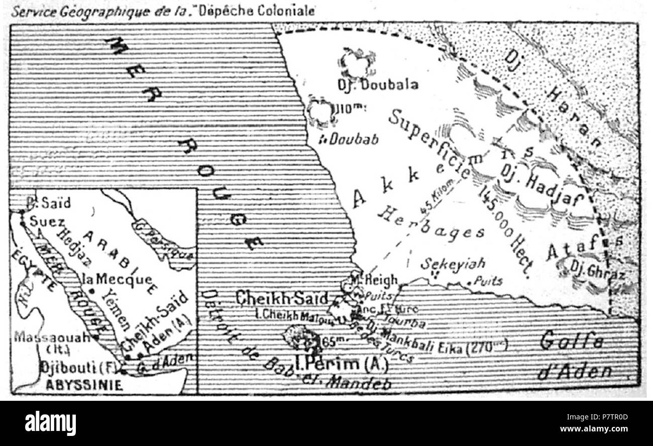 Français: Carte du Territoire de Cheikh-Saïd (Cheik-Saïd) dessinée par le Service géographique de La dépêche Coloniale (numéro du 23 mai 1919). Englisch: Karte des Gebietes von Cheik-Said (Cheikh sagte, Scheich Said) gezeichnet von der geographischen Dienst der französischen Zeitschrift La dépêche Coloniale (23. Mai 1919). 5 Mai 2014, 09:38:37 61 Carte Cheik-Said Stockfoto