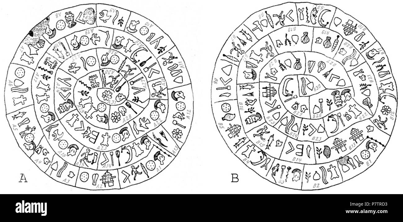 Englisch: Kategorie: Phaistos disk:. 1909 309 PhaistosDiskPernier Stockfoto