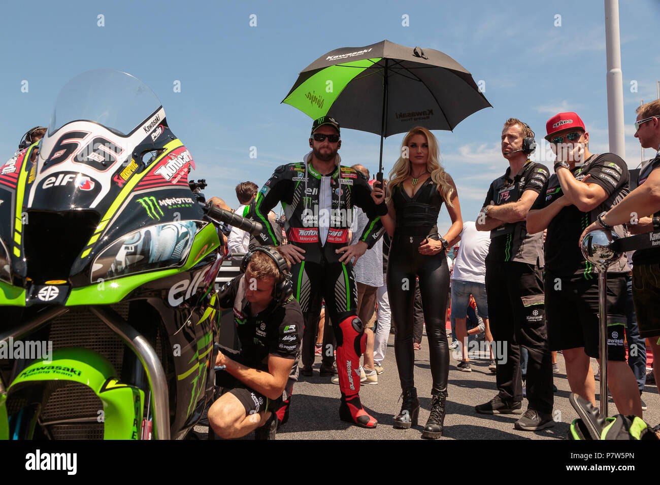 Misano, Italien. 08 Juli, 2018. Juli 8, 2018-66, Tom Sykes, GBR, Kawasaki ZX-10RR, Kawasaki Racing Team WorldSBK, Aktion während der WorldSBK Rennen 2 des Pirelli Riviera di Rimini, die am 8. Juli 2018 in Misano World Circuit Marco Simoncelli'', Italien Quelle: Dario Dominin/AFP 7/ZUMA Draht/Alamy Live News Credit: ZUMA Press, Inc./Alamy leben Nachrichten Stockfoto