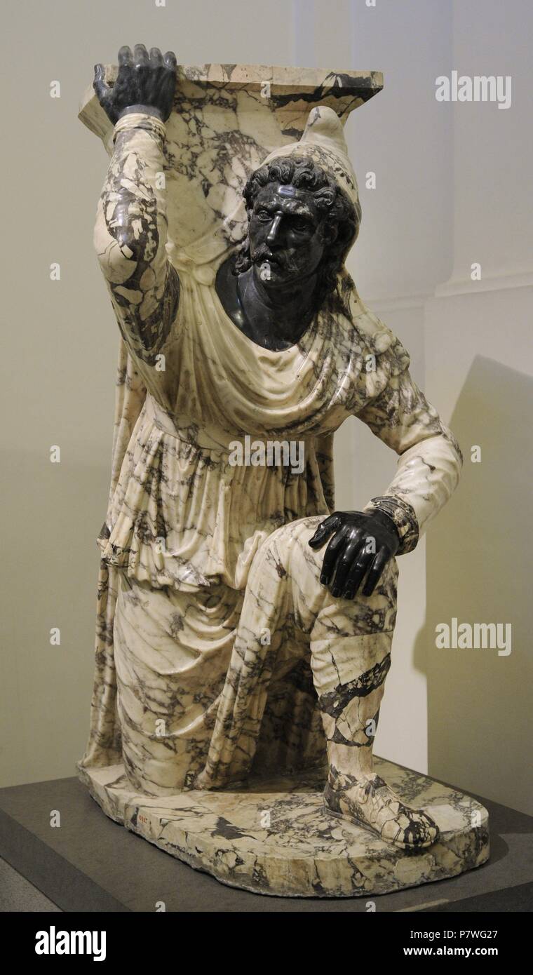 Kniende Barbaren aus dem Palatin. Paonazzetto Marmor und Nero-Antico, Naples. Frühen 1. Jahrhundert n. Chr. Nationales Archäologisches Museum. Neapel. Italien.. Nationales Archäologisches Museum. Neapel. Italien. Stockfoto