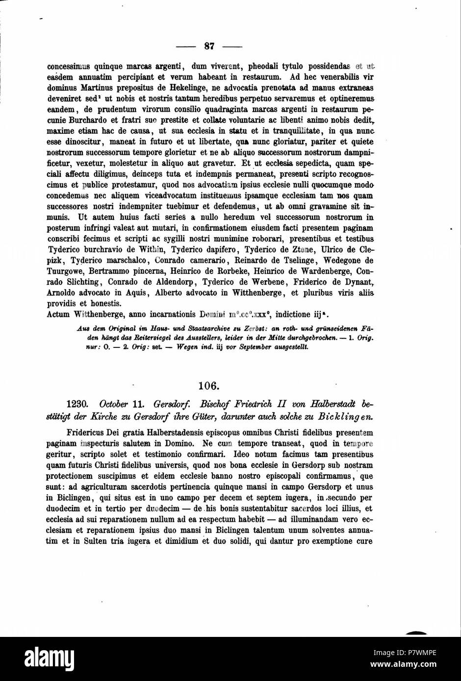 Codex diplomaticus anhaltinus, Band 2. 1875 107 DE CDA 2 087 Stockfoto