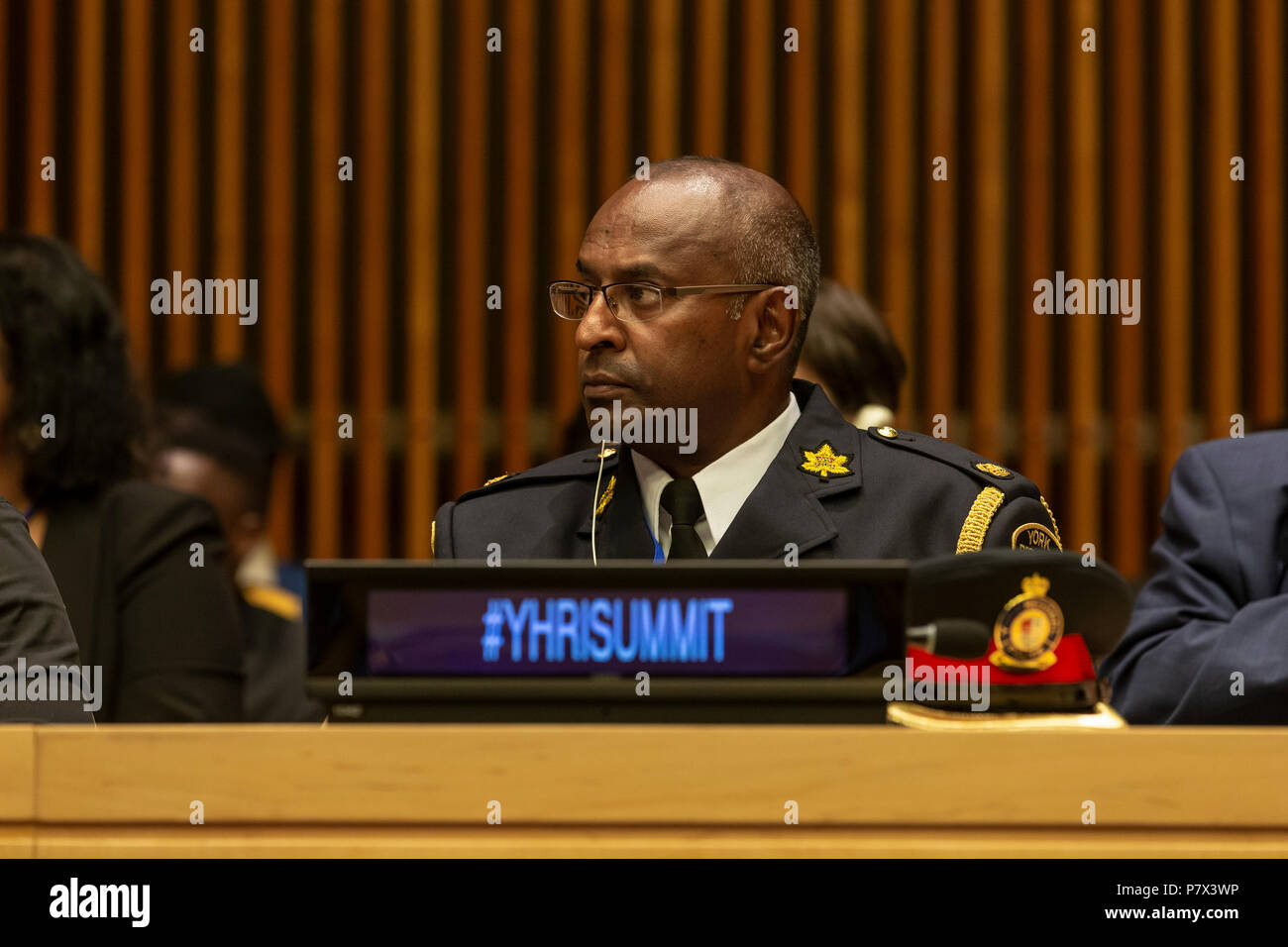 New York, NY - Juli 6, 2018: Die 15. jährliche internationale Menschenrechte Gipfel am UN-Hauptsitz Stockfoto