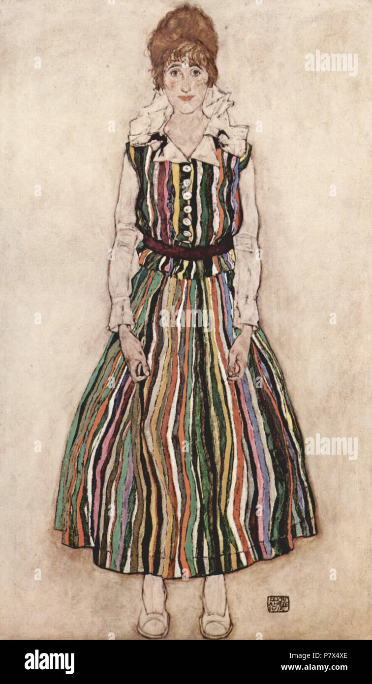 . Deutsch: Porträt der Edith Schiele im gestreiften Kleid 1915 142 Egon Schiele 055 Stockfoto . Deutsch: Porträt der Edith Schiele im gestreiften Kleid 1915 142 Egon Schiele 055 Stockfoto