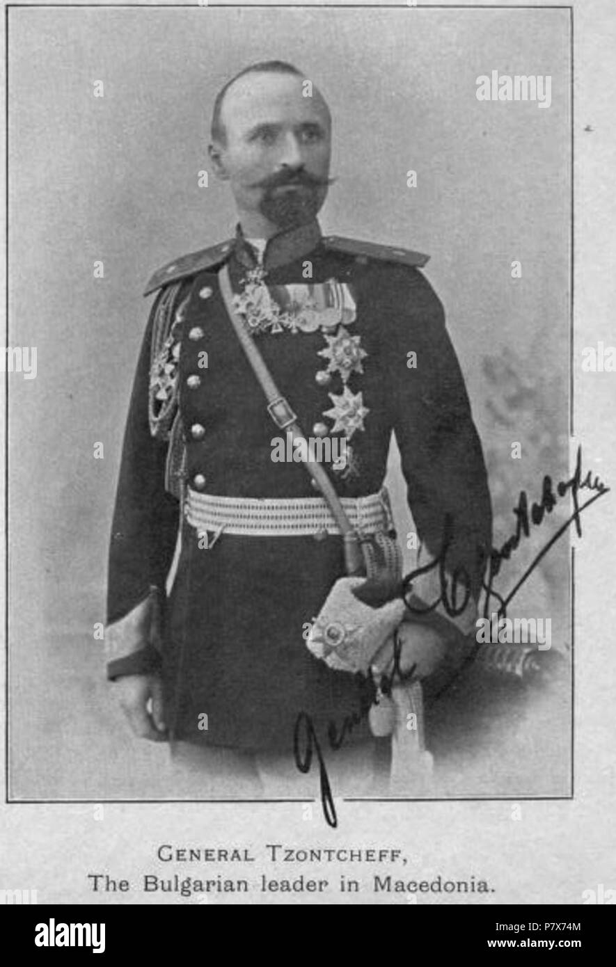 Original Beschreibung: 'Allgemeine Tzontcheff, der Bulgarischen Marktführer in Mazedonien". 1906 170 Allgemeine Tzontcheff, Bulgarisch Führer in Mazedonien (W Le Queux) Stockfoto