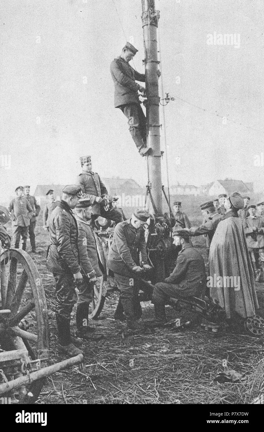 Deutsche Truppen die Errichtung einer Wireless Feld Telegraph Station während des Ersten Weltkrieges. 1915 172 Deutsche WK I Feld telegraph 001 Stockfoto