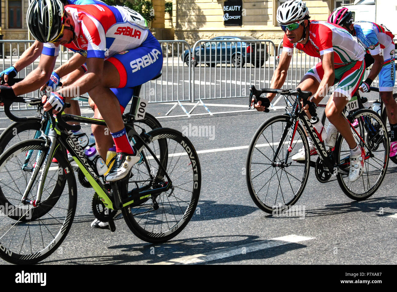 Baku, Aserbaidschan, 21. Juni 2015. 1. Europäische Spiele, Wettbewerbe der Radfahrer, Radsport Stockfoto