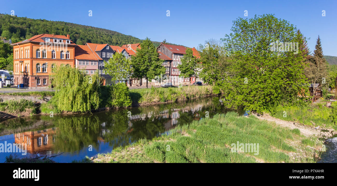 Werra und alte Häuser in Hann. Munden, Deutschland Stockfoto