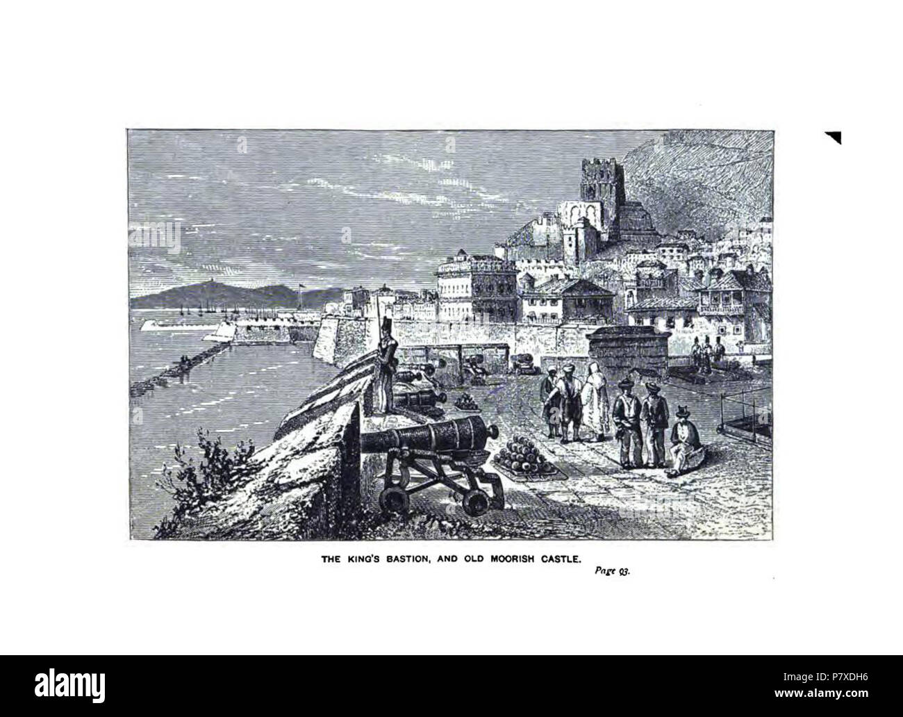 Englisch: Süden Bastion und die maurische Burg - Gravuren von ieges von Gibraltar' 1879. 26 November 2012, 16:07:42 351 South Bastion und die maurische Burg Stockfoto