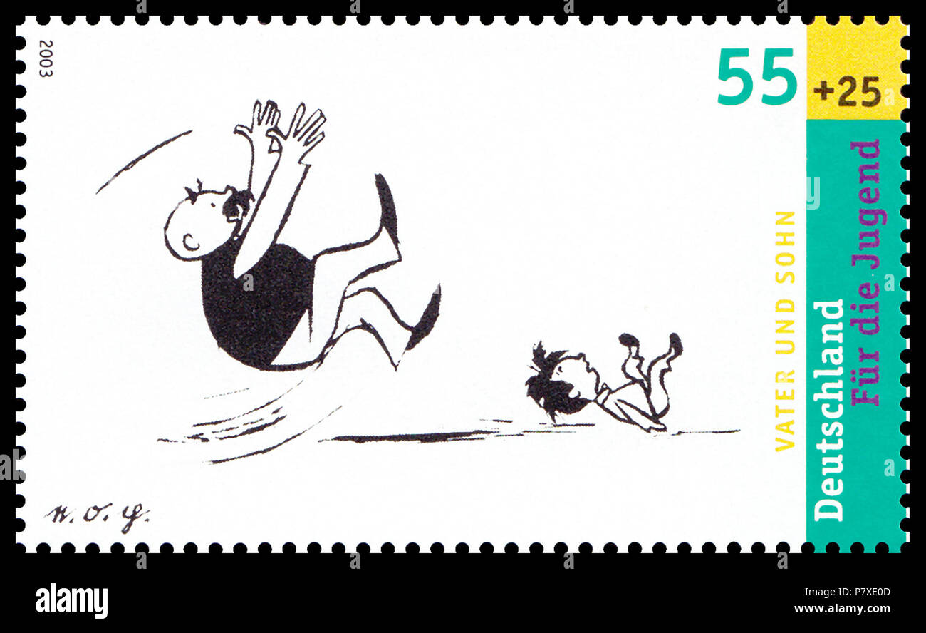 Englisch: von der Deutsche Post AG von 2003 Stempel, Vater-und-Sohn-Cartoon von e. o. Plauen english: Briefmarke der Deutschen Post AG aus dem Jahre 2003, Vater-und-Sohn-Geschichten von e. o. Plauen. 10. Juli 2003 353 Stempel Deutschland 2003 MiNr 2350 Vater-und-Sohn II. Stockfoto