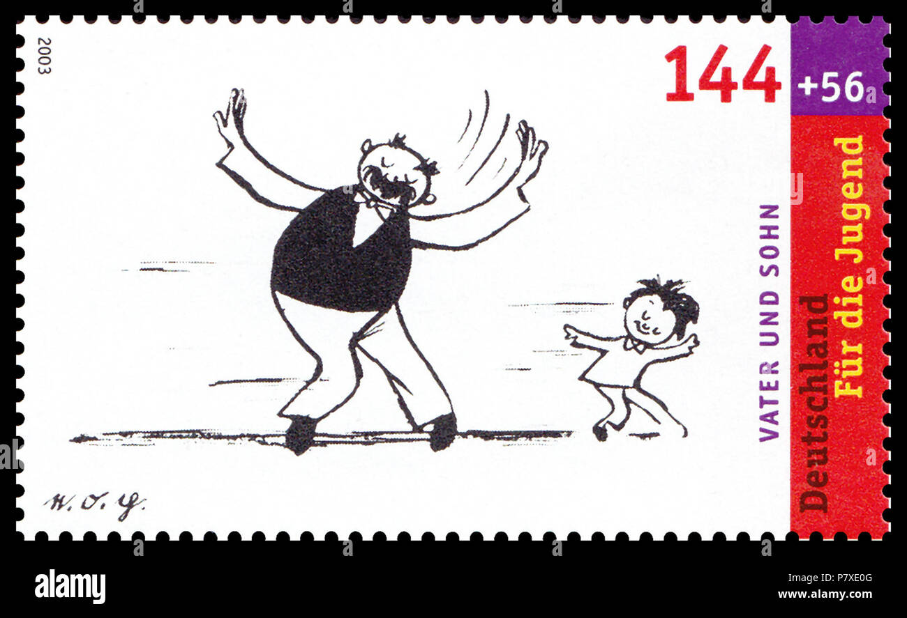 Englisch: von der Deutsche Post AG von 2003 Stempel, Vater-und-Sohn-Cartoon von e. o. Plauen english: Briefmarke der Deutschen Post AG aus dem Jahre 2003, Vater-und-Sohn-Geschichten von e. o. Plauen. 10. Juli 2003 353 Stempel Deutschland 2003 MiNr 2353 Vater-und-Sohn V Stockfoto