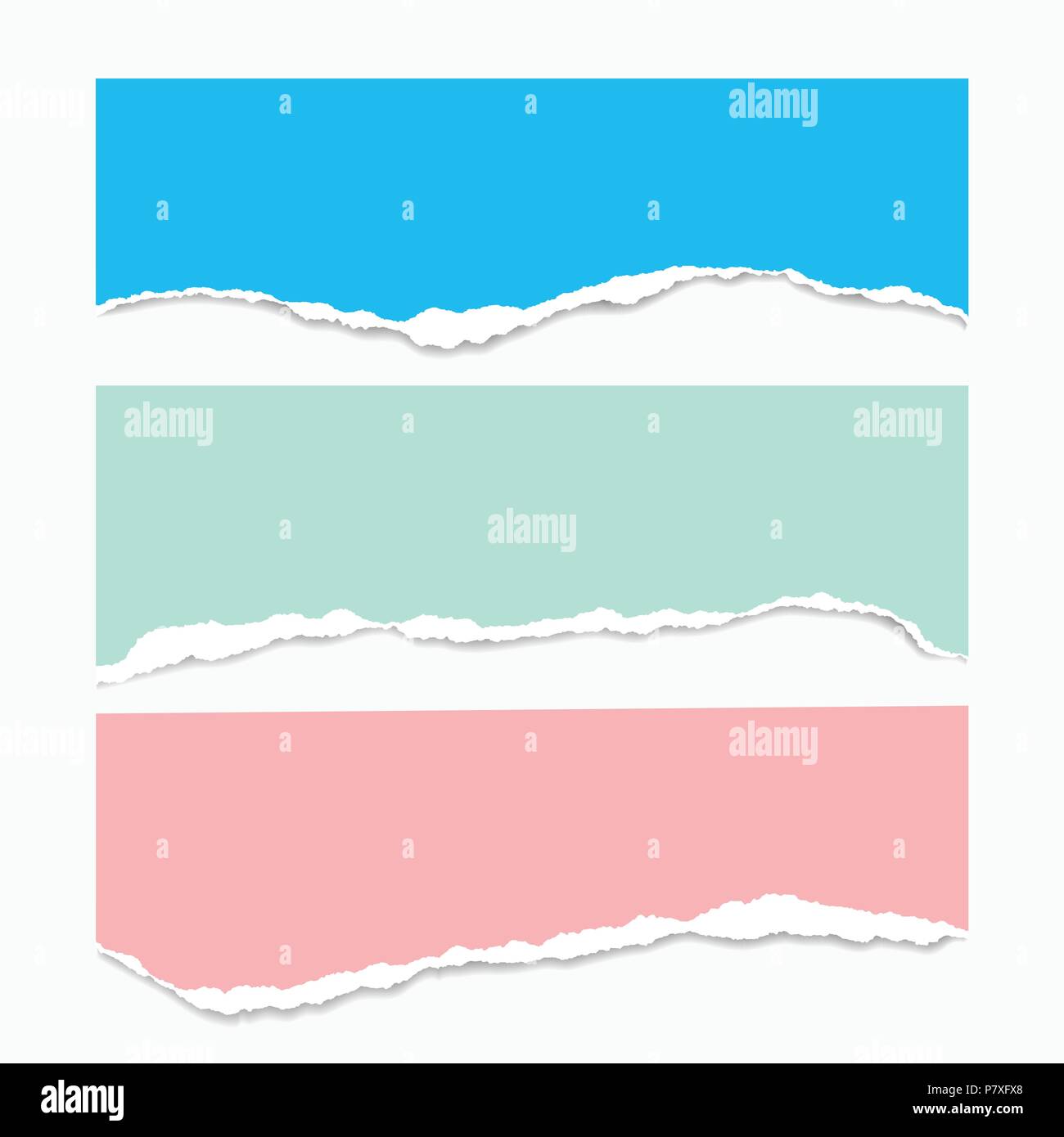 Drei zerrissenen Blätter Papier in verschiedenen Farben mit Schatten, auf weißem Hintergrund, geeignet für Infografiken-Vektor Stock Vektor
