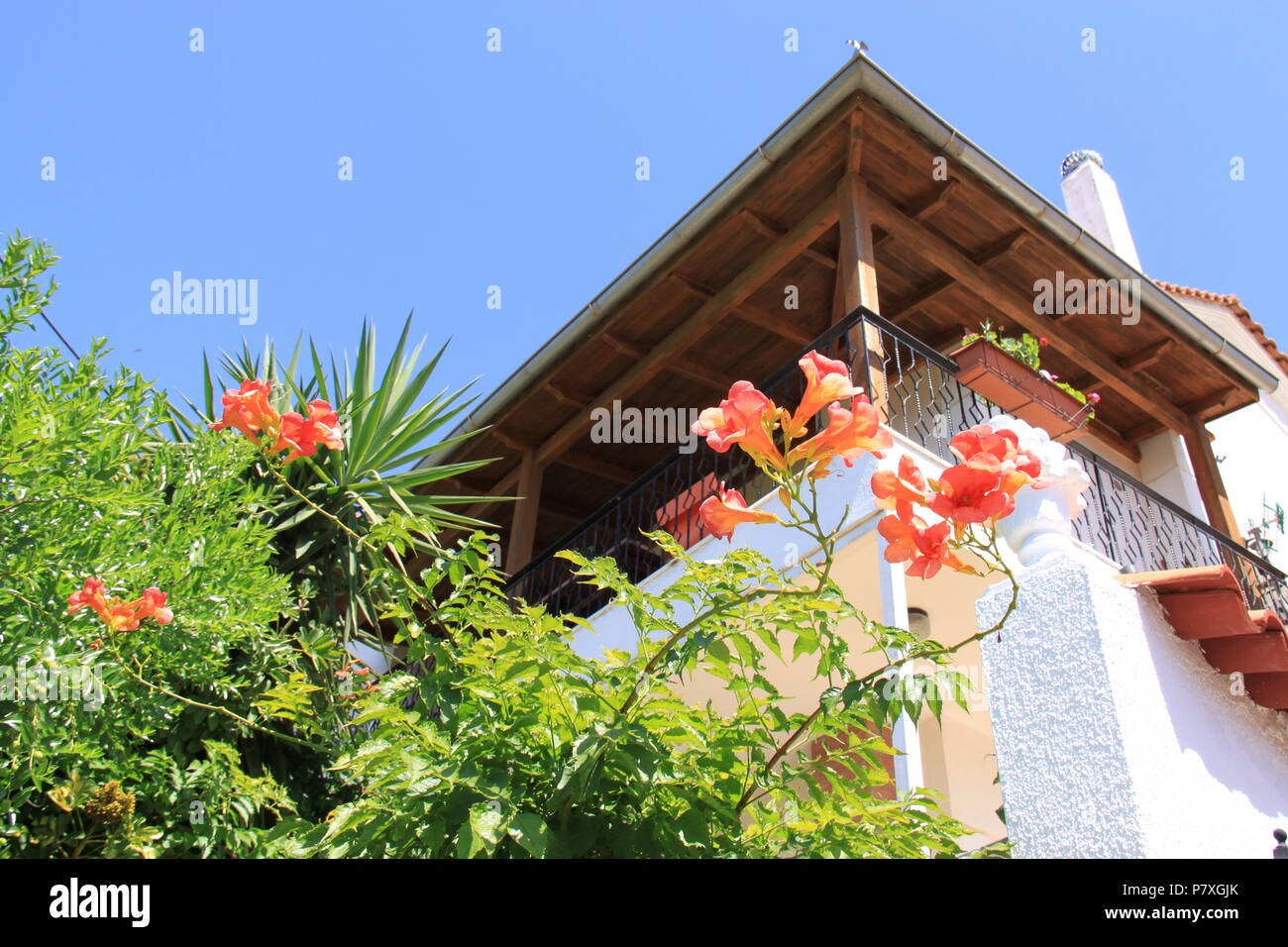 Traditionelle griechische Haus und Residence in der Ortschaft Korkoumelata auf der Insel Kefalonia, Griechenland, PETER GRANT Stockfoto