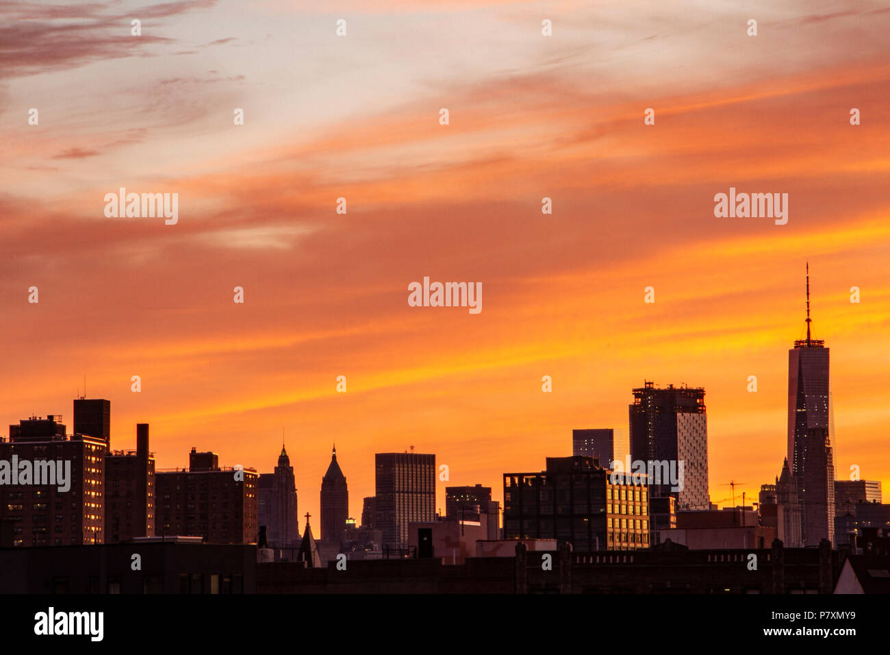 Williamsburg, Brooklyn Blick auf Downtown Manhattan Stockfoto