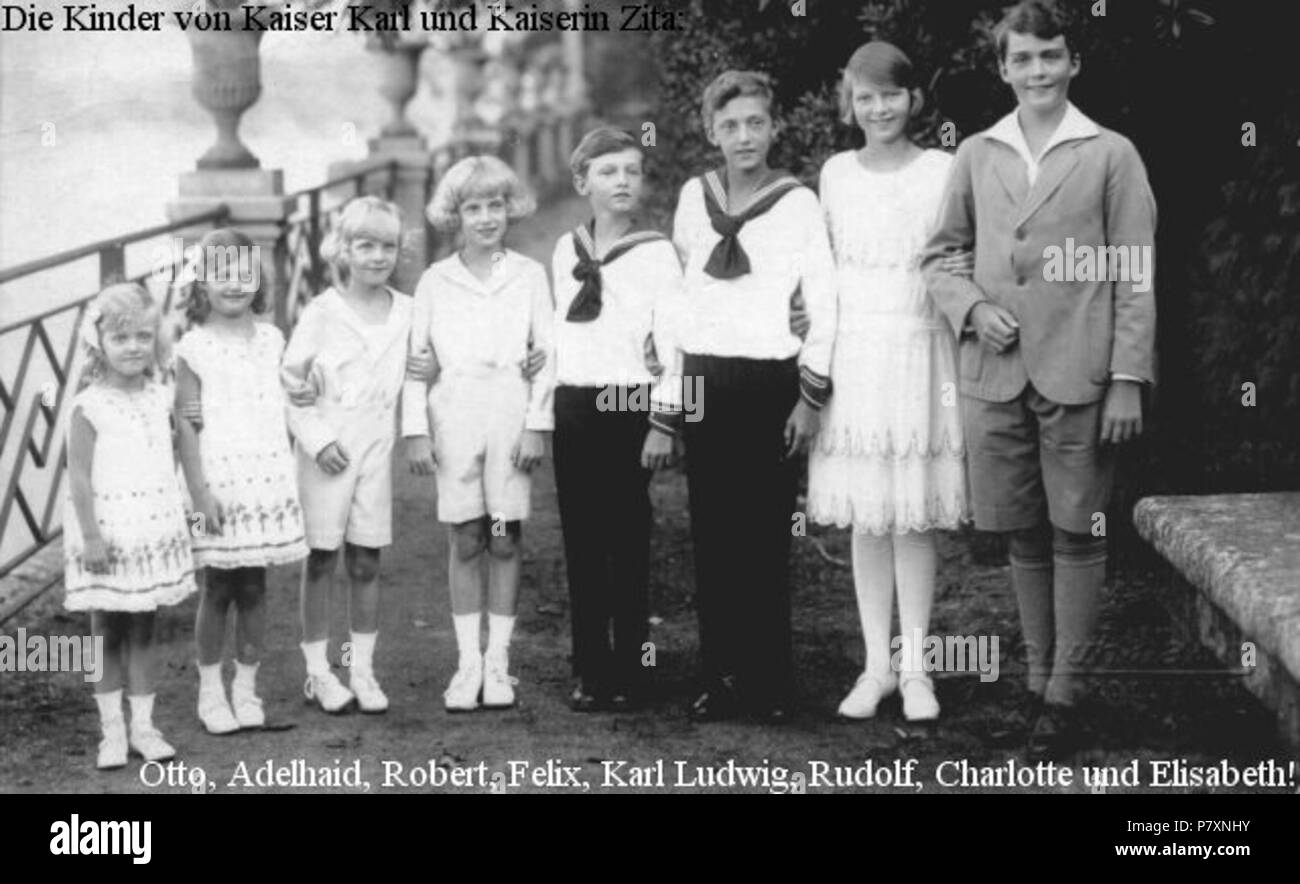 Sterben Kinder von Kaiser Karl und Kaiserin Zita, Quinta Vigia, Funchal, v. L, n.R. : Elisabeth, Charlotte, Rudolf, Karl Ludwig, Felix, Robert, Adelheid, Otto. 1920 s132 sterben Kinder von Kaiser Karl und Kaiserin Zita, Quinta Vigia, Funchal Stockfoto