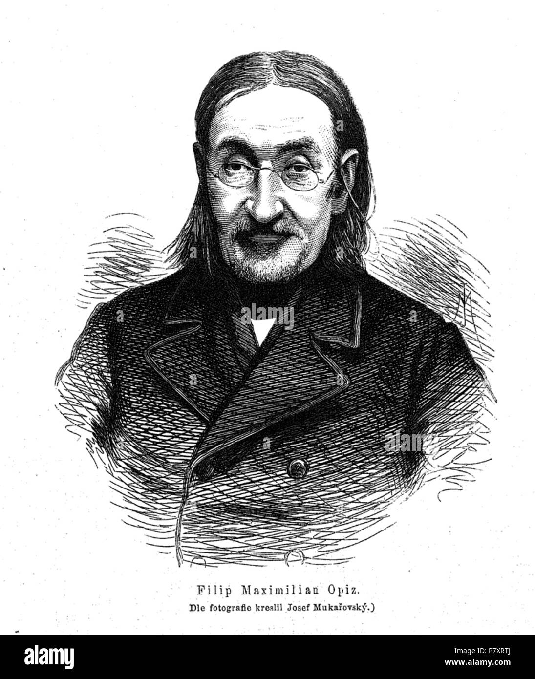 Englisch: Portrait von Filip Maxmilián Opiz (1787-1858; in deutscher Sprache wie Philipp Maximilian Opiz geschrieben), ein tschechisch-deutschen Förster und Botaniker. 16. April 1880 159 Filip Maximilian Opiz 1880 Mukarovsky Stockfoto