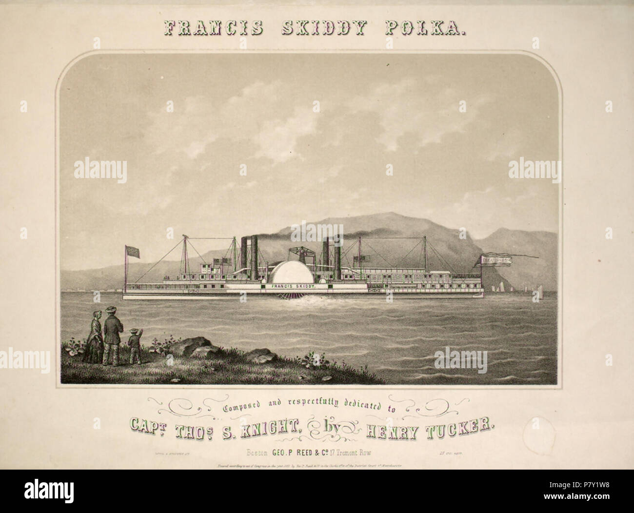Englisch: Deckblatt für "Francis Skiddy Polka", veröffentlicht 1853, Anzeigen steamboat Francis Skiddy. 1853 162 Francis Skiddy Polka (Abdeckung) Stockfoto