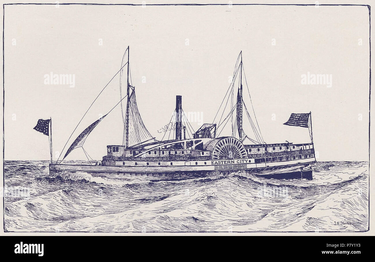 Englisch: östlichen City, New England Küste steamboat, erbaut 1852, später im Amerikanischen Bürgerkrieg und in Kanada unter verschiedenen Namen angeboten. 1895 oder vor 141 östlichen Stadt (Steamboat 1852) 01. Stockfoto