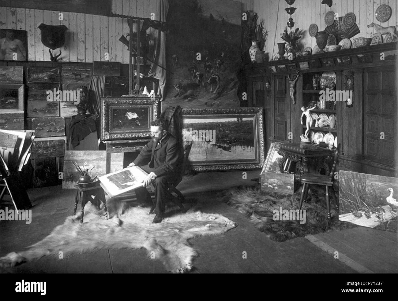 Englisch: Johannes Frederik Hulk. ca. 1900 200 Hulk jr, Johannes Frederik in zijn Atelier aan de Amsteldijk Amsterdam Stockfoto