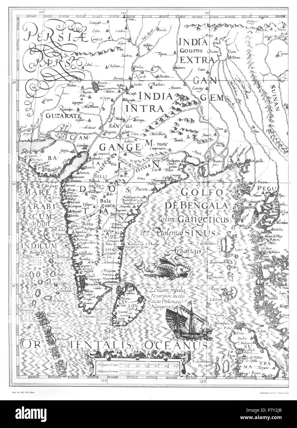 Karte von Indien (ggf. auf der Basis von Mercator). Vor 1600 203 Indien Karte 1500 Stockfoto