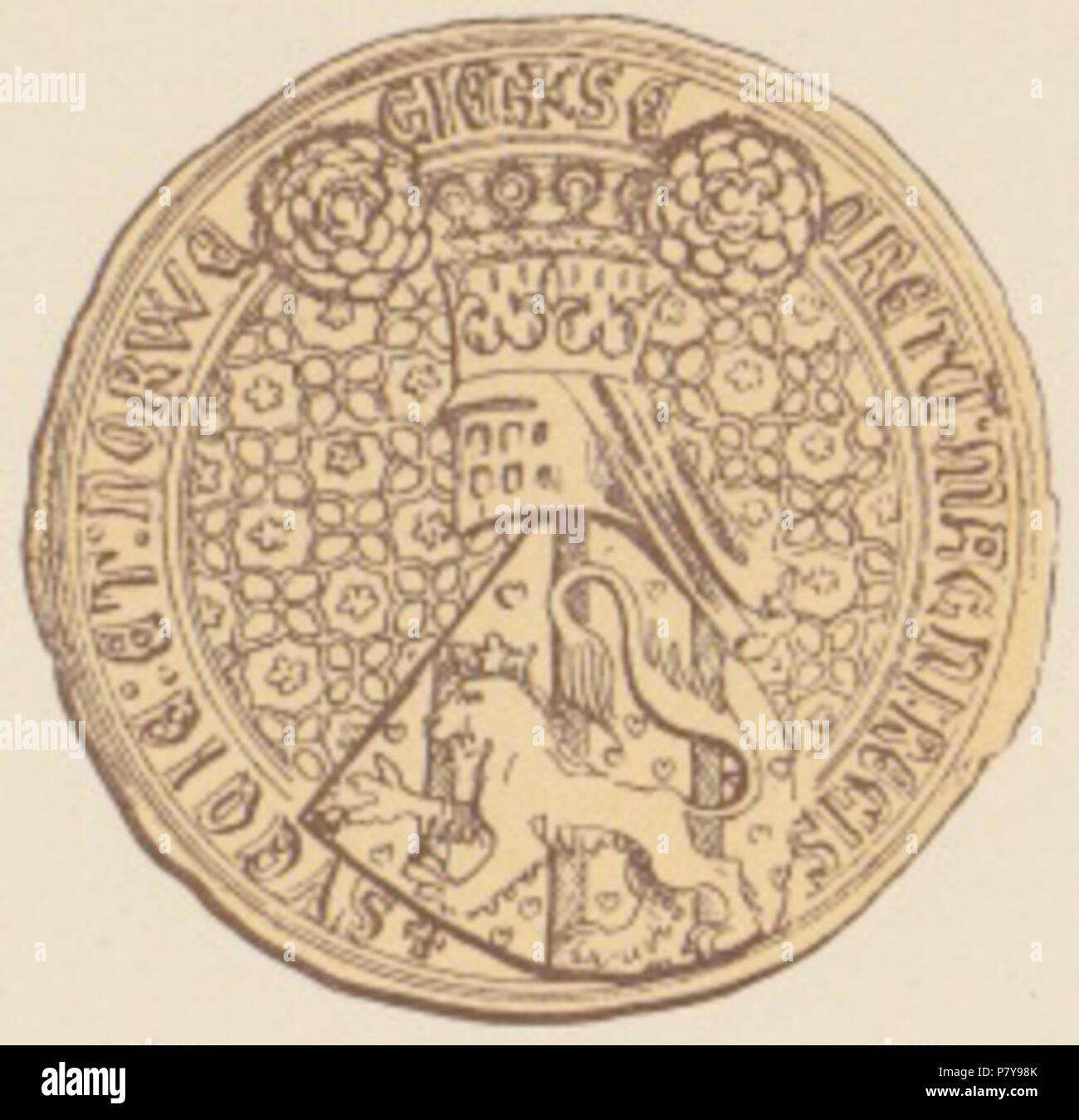 Englisch: Dichtung von König Magnus VII. von Norwegen/Magnus IV. von Schweden, am 28 Dokumente, datiert 1341 - 72. Text: "SECRETUm: MAGNI: REGIS: SVECIE: ET: NORWE- gie". Größe: 60 mm. 4. August 2012 234 Kong Magnus Eriksson PI XVI 2. Stockfoto