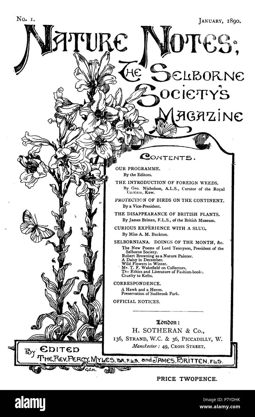 Abdeckung der Natur Notizen, Journal der Selborne Gesellschaft im Jahre 1890. 1890 282 Natur Noten Stockfoto