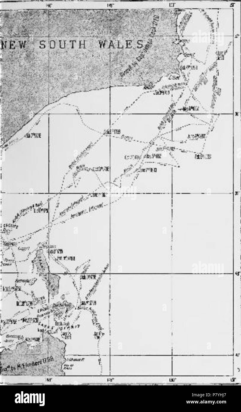 Dies ist die zweite Hälfte der Karte auf Seite 140 Im Leben von Matthew Flinders angezeigt von Ernest Scott. 12 März 2010, 19:04 (UTC). Gedruckt in Ausgabe 1914 299 Seite 140 Karte (das Leben von Matthew Flinders) Stockfoto