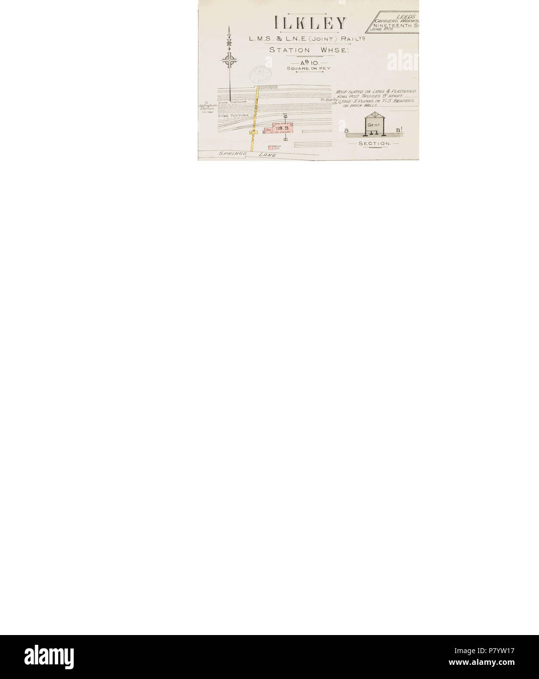 . Leeds Luftfahrtunternehmen Warehouse District: Blatt 119-2. Englisch: Diese ausführliche 1928 Plan von Leeds ist eine in einer Reihe von einem Blatt in einem Atlas ursprünglich hergestellt Versicherungen bei der Beurteilung der Brandgefahr zu erleichtern. Die gebäudegrundflächen, ihre Nutzung (Gewerbe-, Wohn-, Bildungs-, etc.), ist die Anzahl der Stockwerke und die Höhe des Gebäudes, sowie Baumaterialien (und damit auch die Gefahr von Verbrennungen) und spezielle Brandgefahren (Chemikalien, Öfen, Öfen) wurden dokumentiert, um Prämien zu schätzen. Die Namen der einzelnen Unternehmen, Sachversicherung und Adressen wurden auch oft aufgezeichnet. Zusammen t Stockfoto