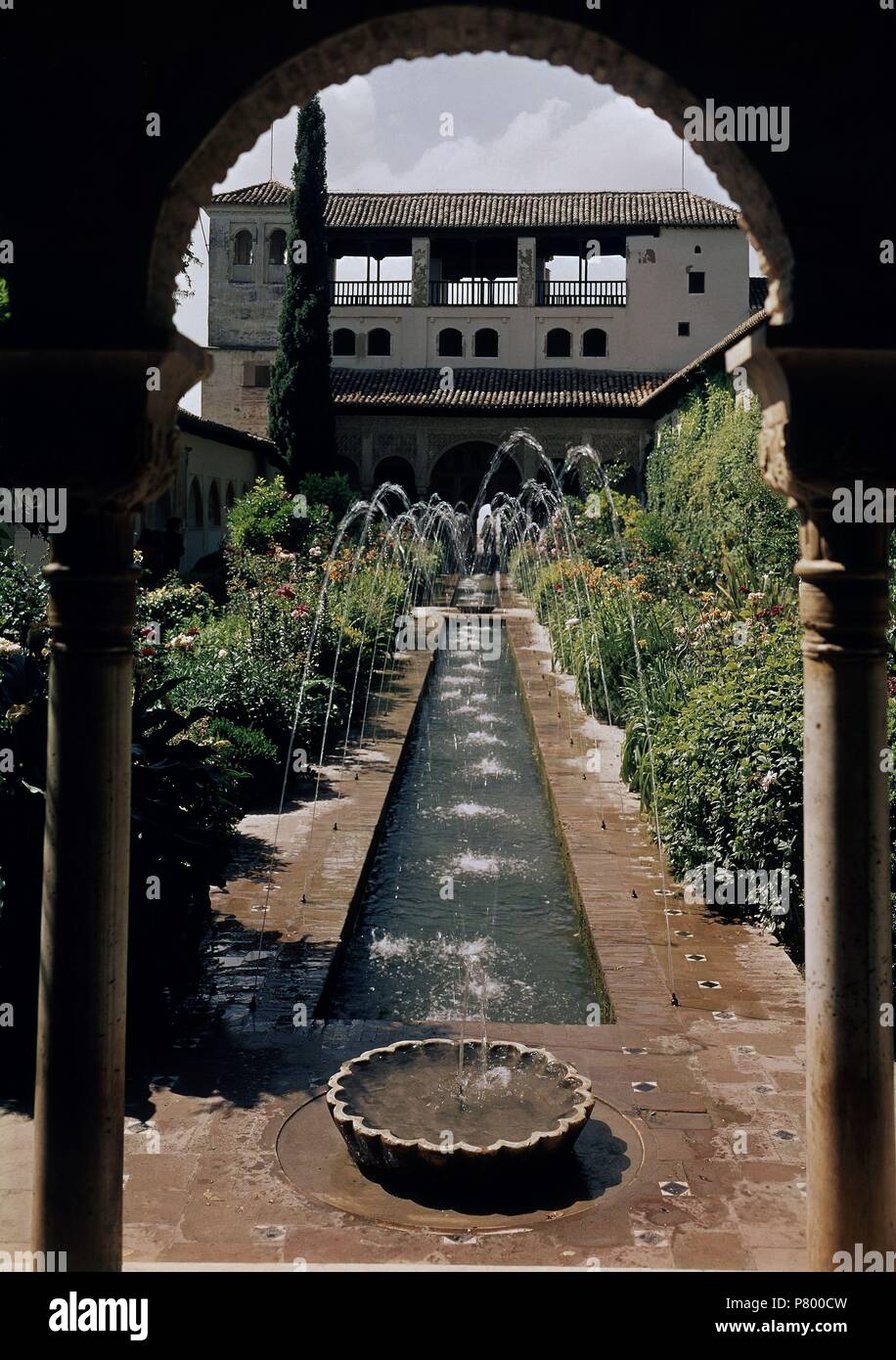 Alhambra, GERICHT DES HAUPTKANALS (DÁR AL-MAMLAKA AL-SA'IDA). Gärten und Springbrunnen. Ort: Alhambra, Generalife GRANADA, Spanien. Stockfoto