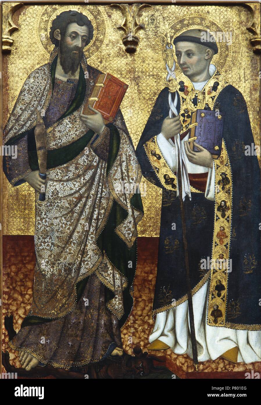 Zentrale Fach aus dem Altarbild der Heiligen Bartholomäus und Bernhard von Clairvaux. Um 1395. Tempera auf Holz. 143,5 x 93,5 cm. Von der Kirche von Sant Domènec in Manresa (bages). Museu Episcopal de Vic. Stockfoto