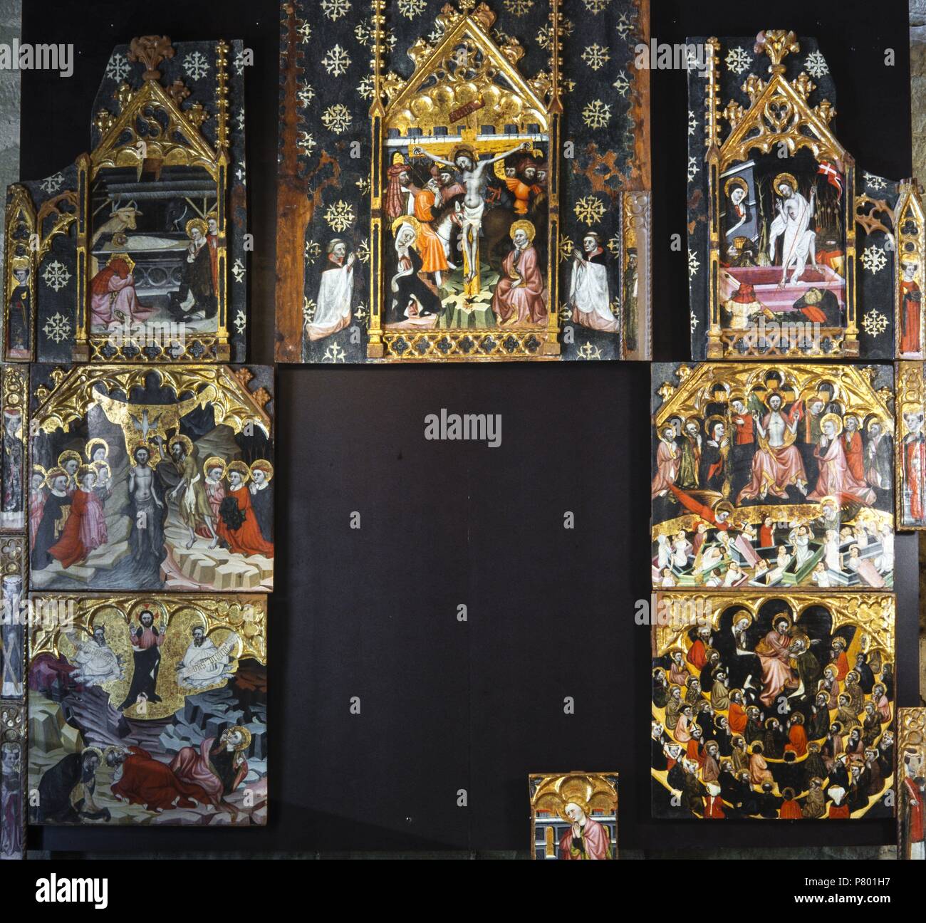 Retablo del Salvador, primer Quarto de s. Xv. Ein Atribuido Jaume Ferrer I. Pintura al Tempel sobre Tabla. Proviene de la Iglesia de Sant Salvador d'Albatàrrec. Museu Diocesà de Lleida. Stockfoto