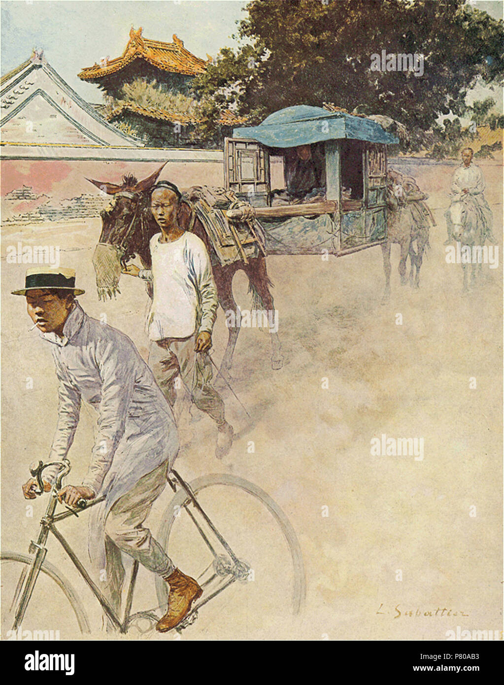 300 Sänfte und Fahrrad in Peking (L. Sabattier) Stockfoto